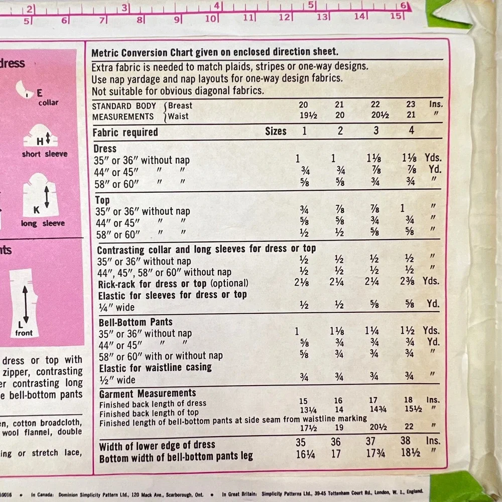 Simplicity 6532 Sewing Pattern Toddler Size‎ 3 Bell Bottom Pants Dress Top 1974